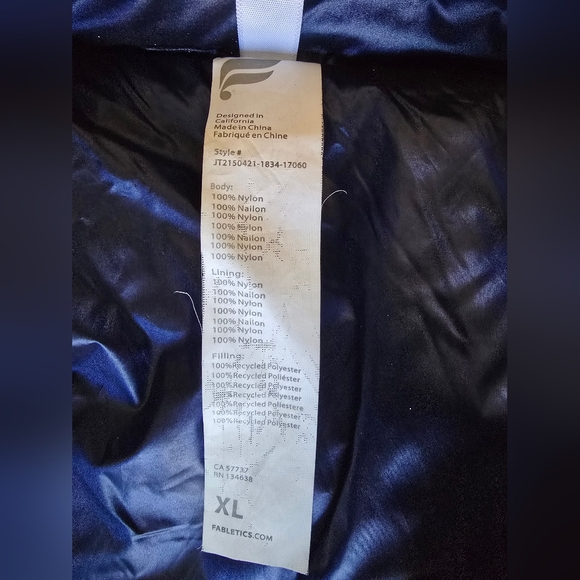 Fabletics Quilted Long Puffer Jacket Blue XL - Picture 7 of 10